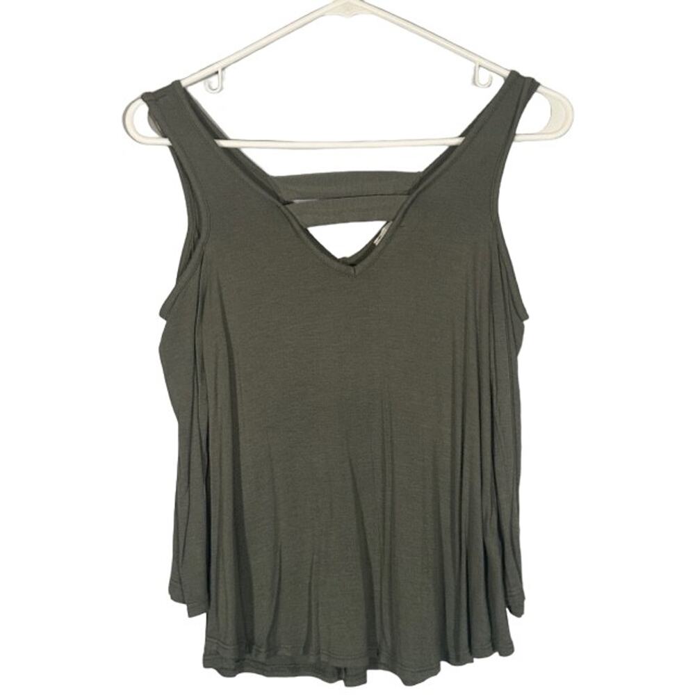 Threads Studio Olive Green Cold Shoulder V-Neck Lightweight Blouse Women’s Small